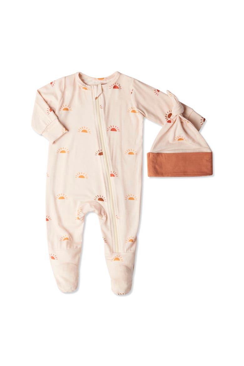 Seahorse Print Footie & Hat Set, Main, color, SUNRISE