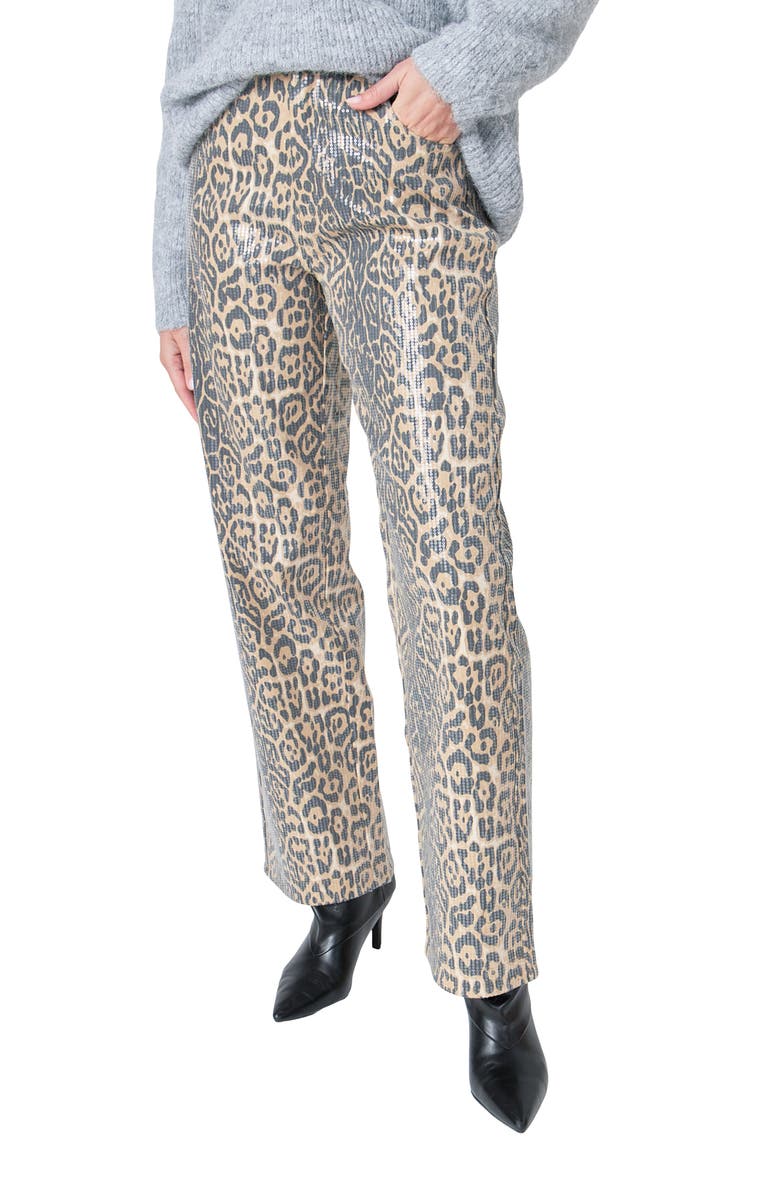 Endless Rose Leopard Sequin Wide Leg Jeans, Alternate, color,