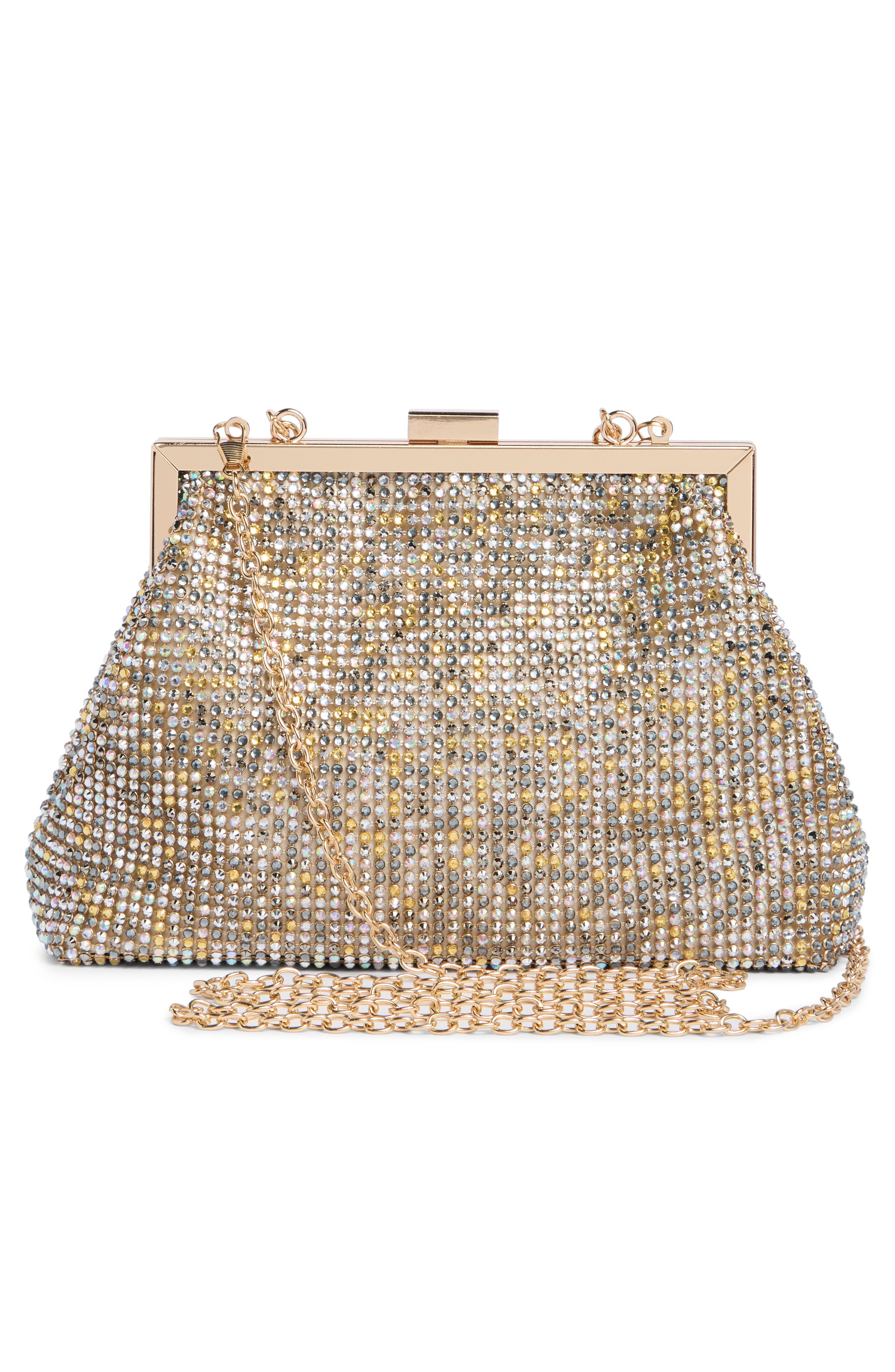 Jessica McClintock Sierra Rhinestone Embellished Chain Clutch, Alternate, color, Light Multi Metallic