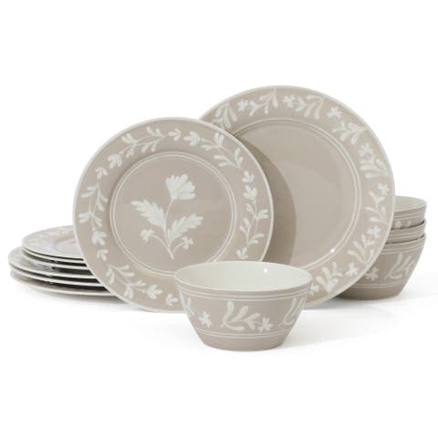 Maiden Crown 12-Piece Vegan Bone China Dinnerware Set, Floral Plates & Bowls, Service for 4