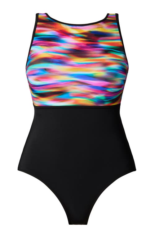 Shapesolver Sport Binded Highneck Tank Chlorine Resistant One-piece Swimsuit In Multi