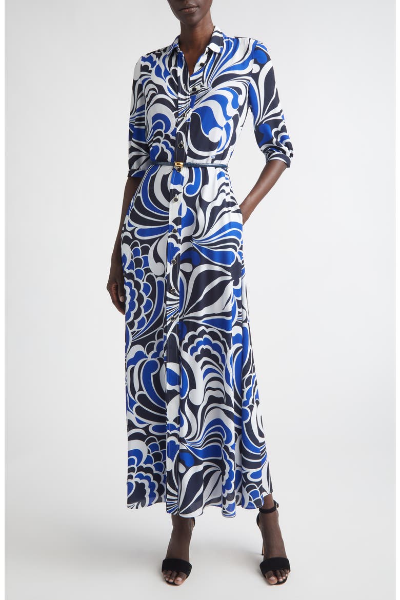 Midcentury Scroll Shirtdress, Main, color, MIDNIGHT/ WHITE/ COBALT MULTI