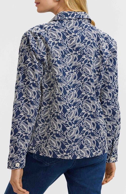 Foxcroft Thelma Cotton Eyelet Jacket In Navy/white