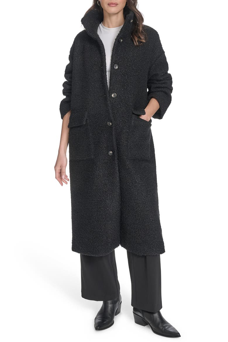 Bouclé Longline Cocoon Car Coat, Main, color, BLACK