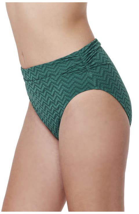 Medina Textured Shirred High Waist Swim Bottom