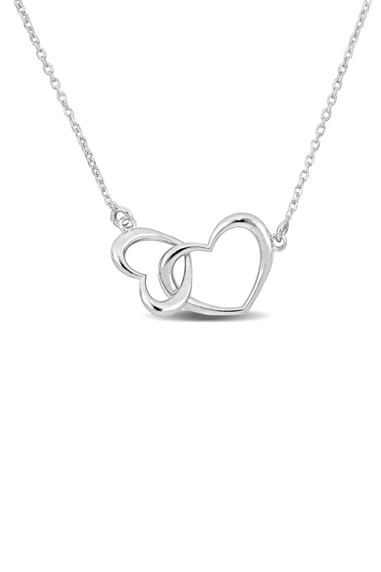 Double Heart Necklace, Main, color, SILVER