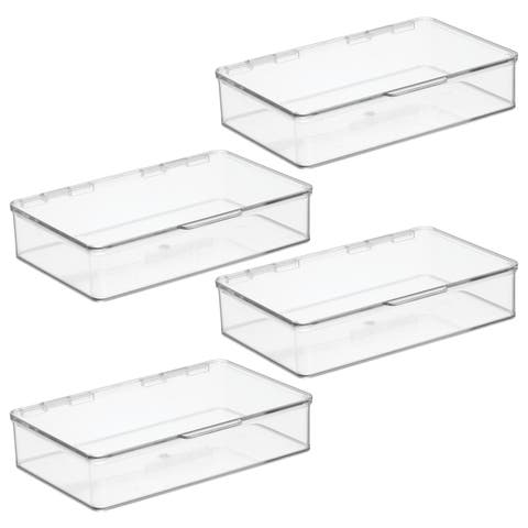 Stackable Hinged-Lid Pantry Storage Box - Set of 4 - Clear