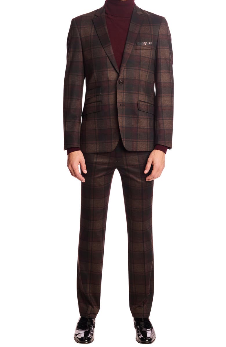 PAISLEY & GRAY Downing Slim Fit Flat Front Plaid Dress Pants, Alternate, color, Boysenberry Plaid