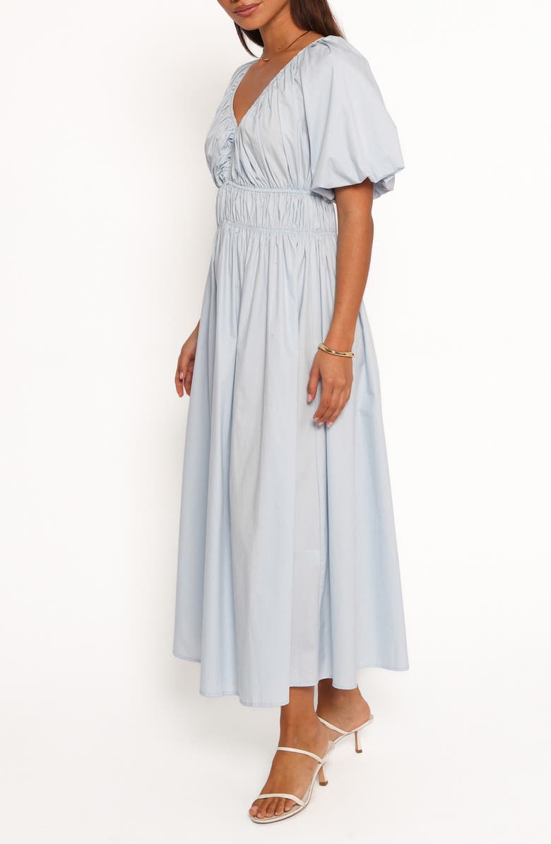 Petal & Pup Rozie Puff Sleeve Cotton Midi Dress, Alternate, color, Baby Blue