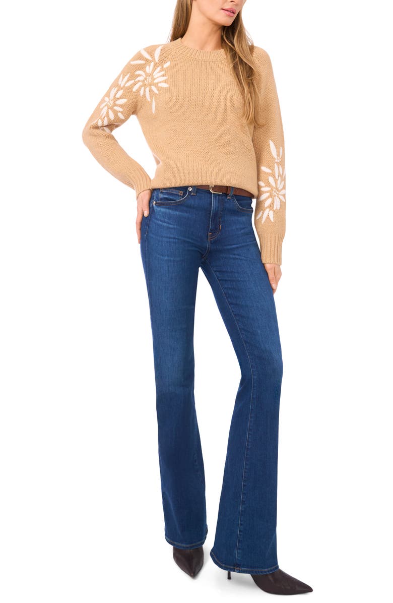 Halogen<sup>®</sup> Embroidered Floral Sweater, Alternate, color, Latte Heather