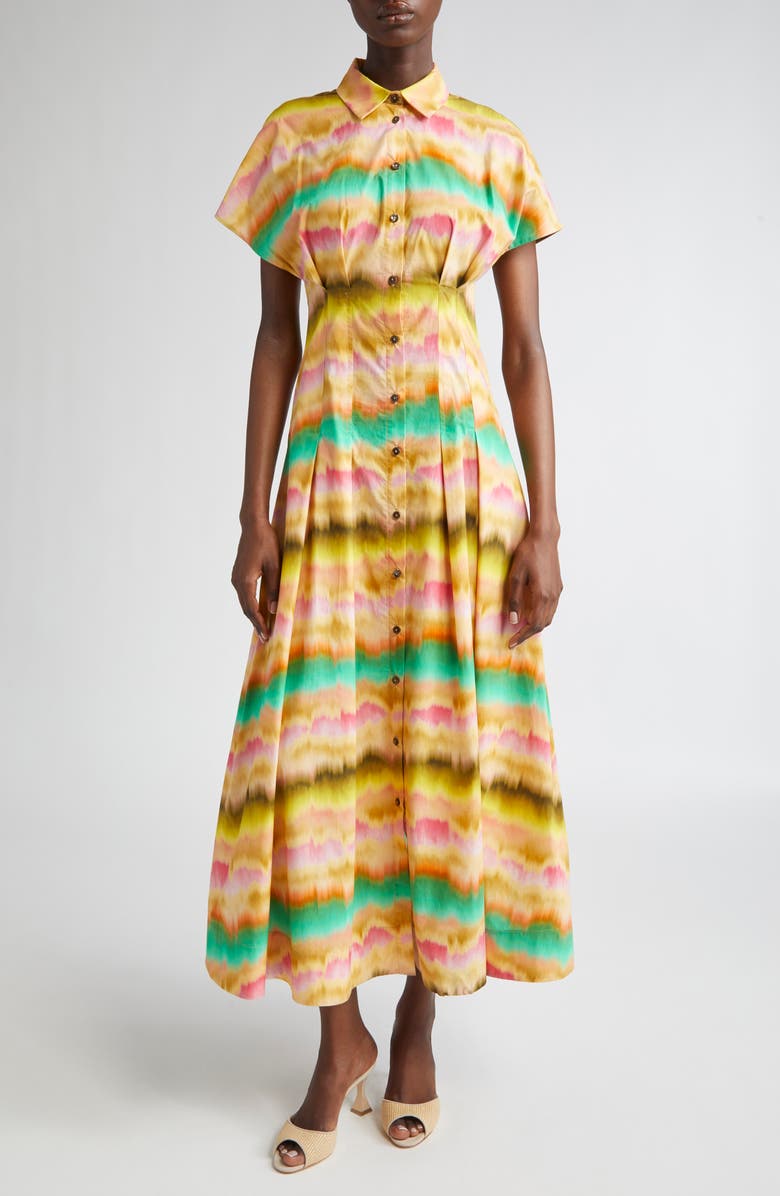 Lela Rose Sunset Seam Detail Cotton Poplin Shirtdress, Main, color, Yellow Multi