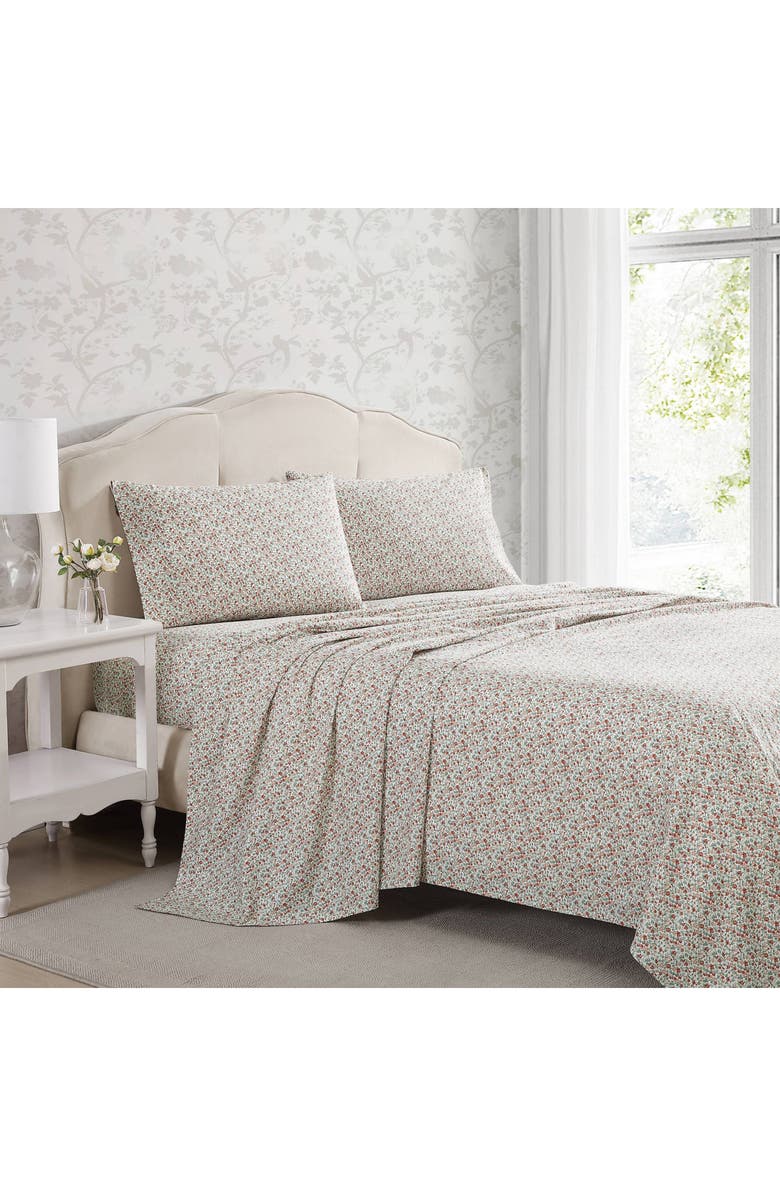 Laura Ashley Emogene Floral Print Cotton Sheet Set, Alternate, color, Orange