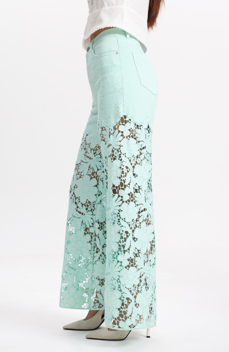 Bayeas Crystal Embellished Lace Wide Leg Jeans, Alternate, color, Mint Green