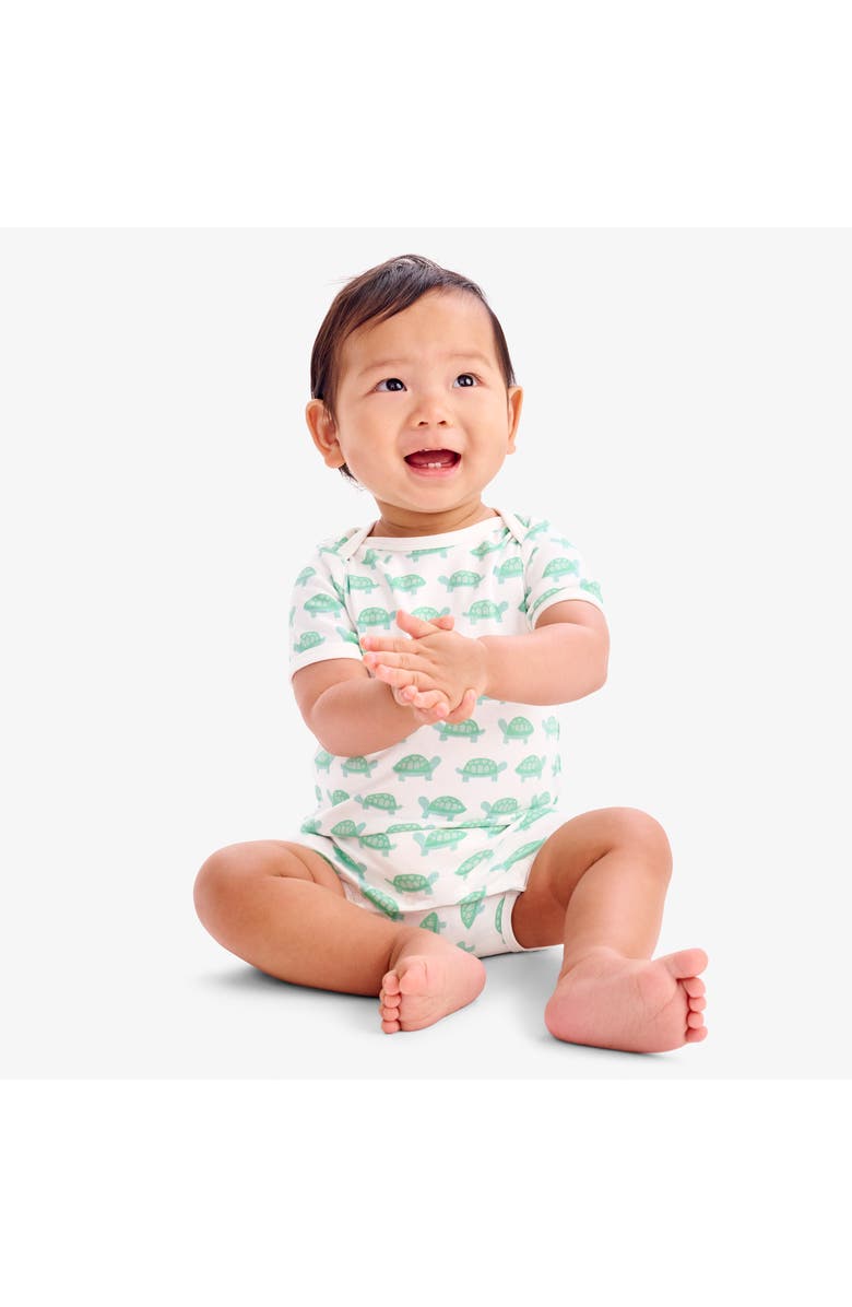 Primary Organic Animal Friends Babysuit Shortie, Alternate, color, Clover Baby Turtles