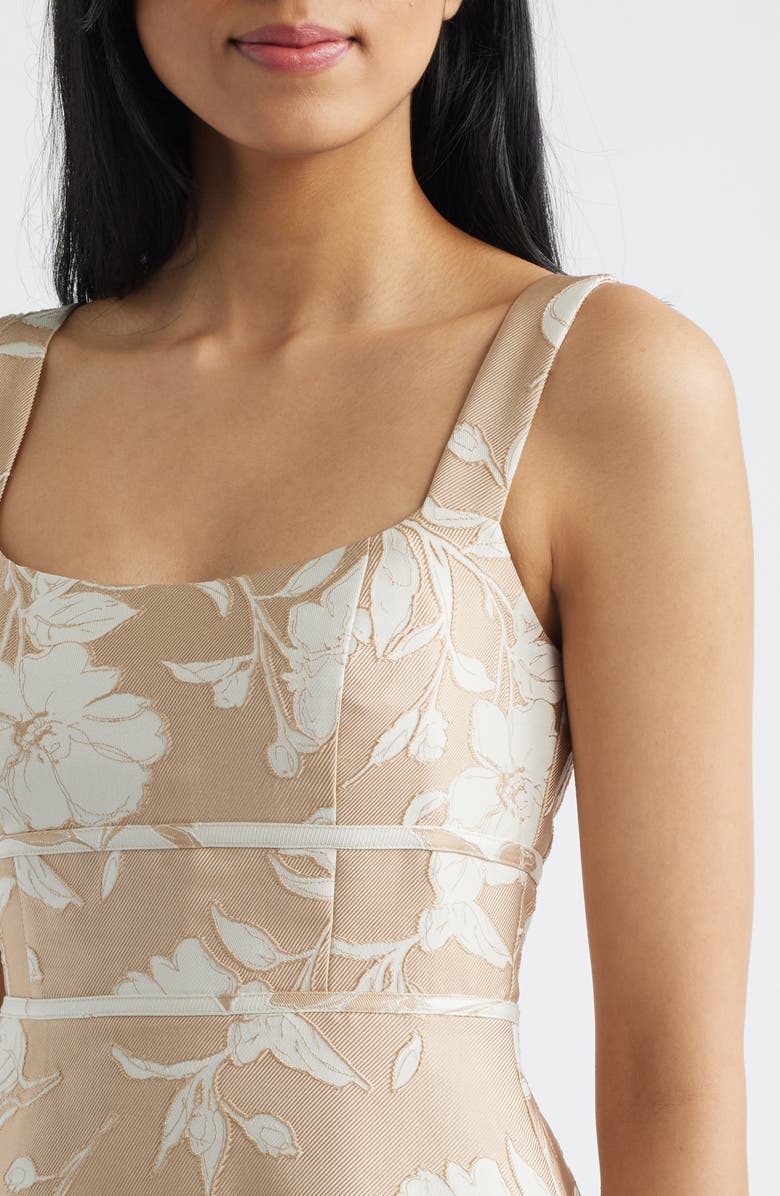 Anne Klein Floral Jacquard A-Line Dress, Alternate, color, White Dove/ Latte