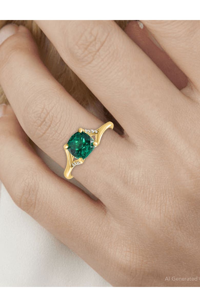 Bliss Diamond 1 1/2Ct Cushion Emerald & Diamond Ring 10k Gold Lab Grown Engagement Fashion, Alternate, color, 
