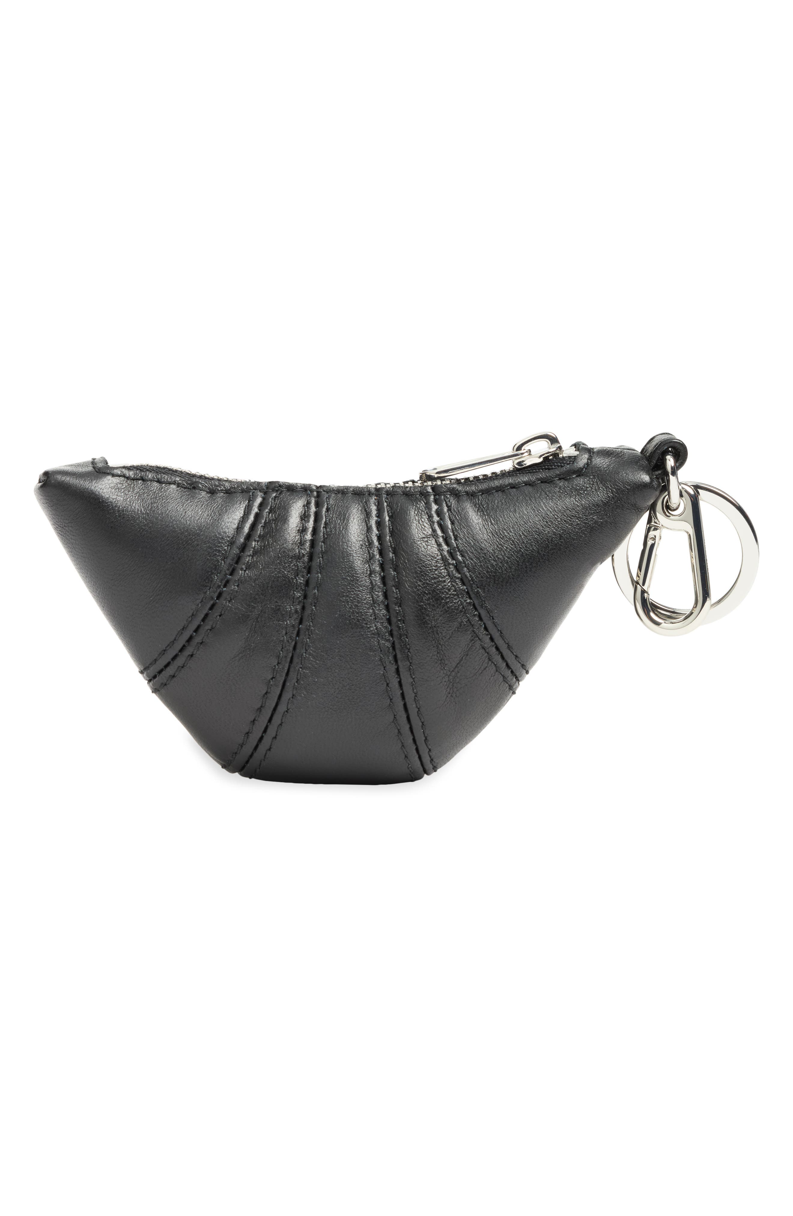 Mini Leather Croissant Key Ring, Alternate, color, BLACK