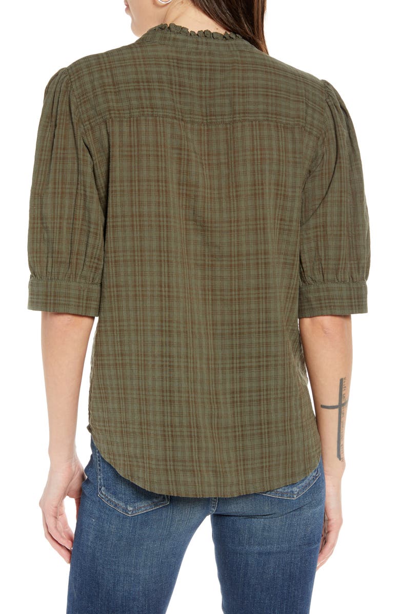 Treasure & Bond Split Neck Check Top, Alternate, color, 