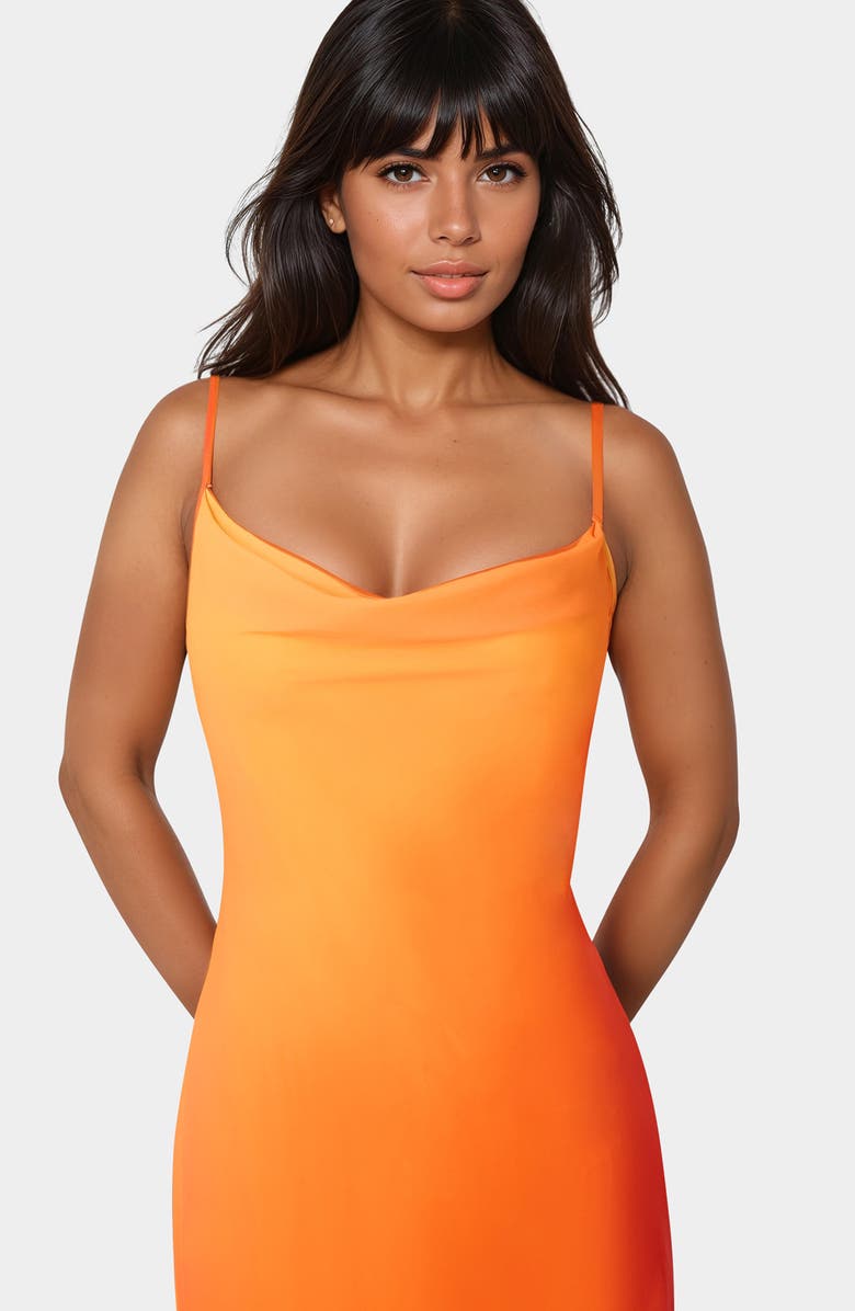 bebe Ombré Chiffon Asymmetric Slipdress, Alternate, color, Orange Fusion