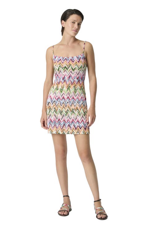 Mini Dress In Stretch Viscose With Lace And Zigzag Motif
