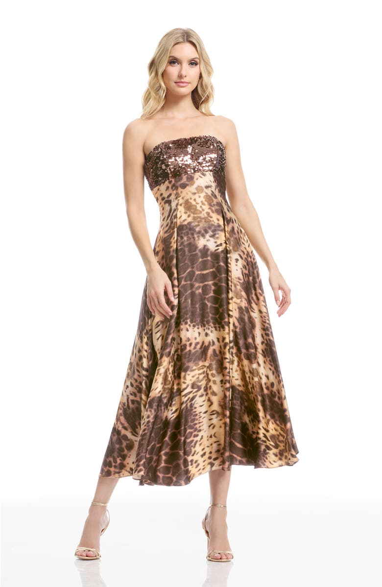 Dress the Population Miranda Sequin Strapless Gown, Alternate, color, Leopard Multi
