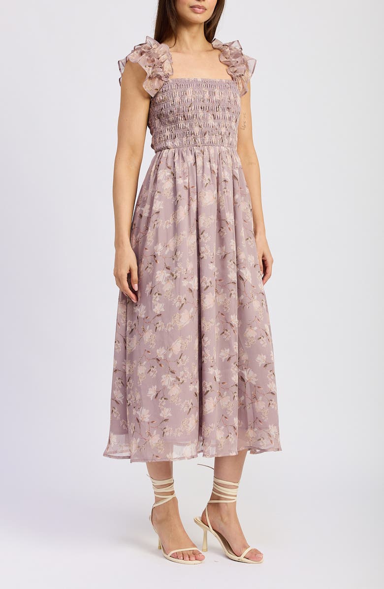 En Saison Floral Ruffle Smocked Midi Dress, Alternate, color,