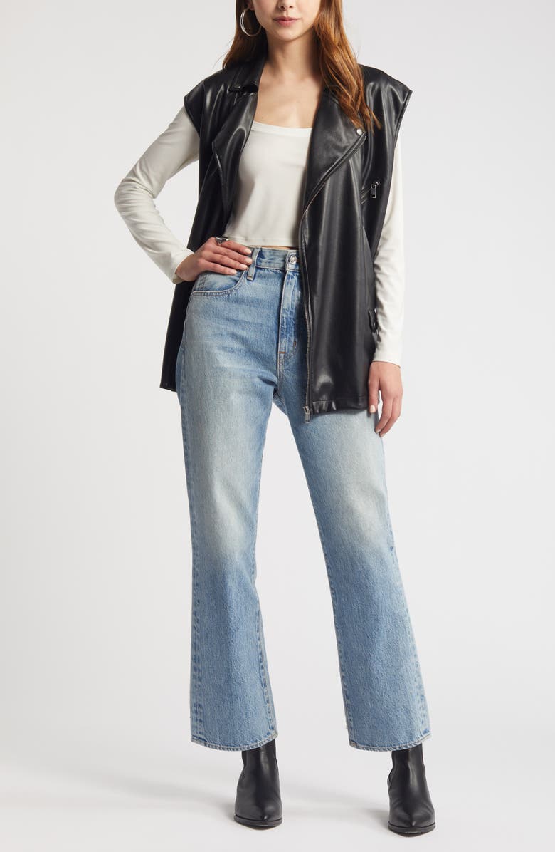 Open Edit Faux Leather Moto Vest, Alternate, color, Black