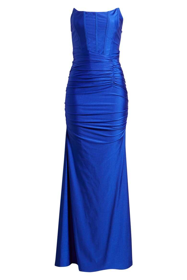 Stretch Satin Corset Gown, Alternate, color, COBALT