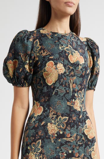 Ines Puff Sleeve Silk Maxi Dress