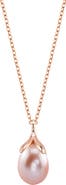 The Pearl Source 10-11mm Pink Freshwater Pearl Rose Gold Plated Olive Drop Pendant