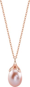 The Pearl Source 10-11mm Pink Freshwater Pearl Rose Gold Plated Olive Drop Pendant