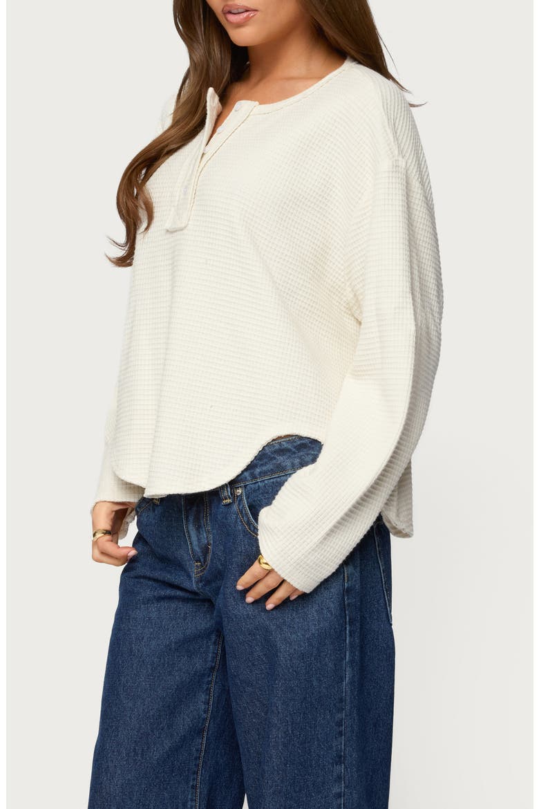 Alisia Oversize Waffle Knit Henley, Alternate, color, BEIGE
