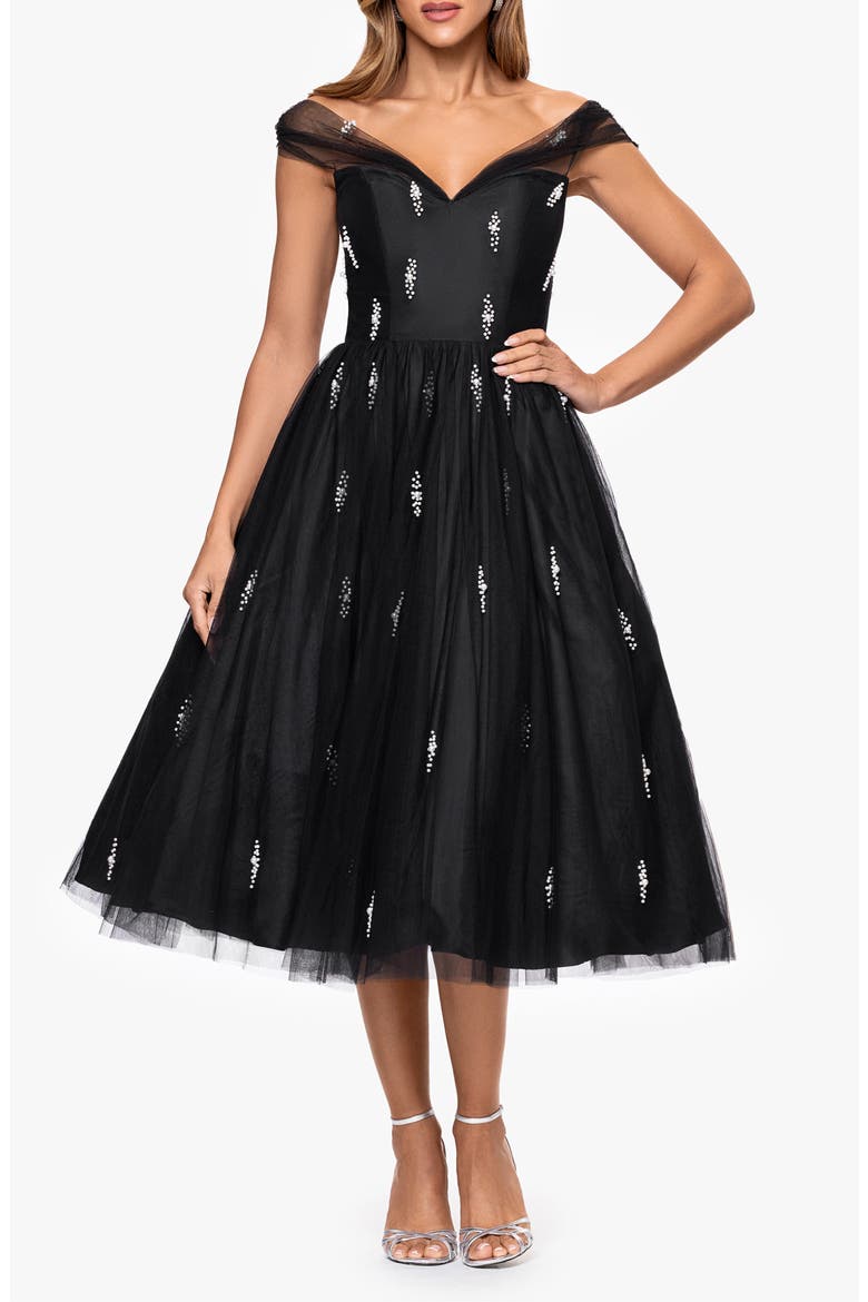 Embellished Tulle Cocktail Dress, Main, color, BLACK