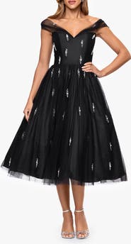 Betsy 
Adam Embellished Tulle Cocktail Dress