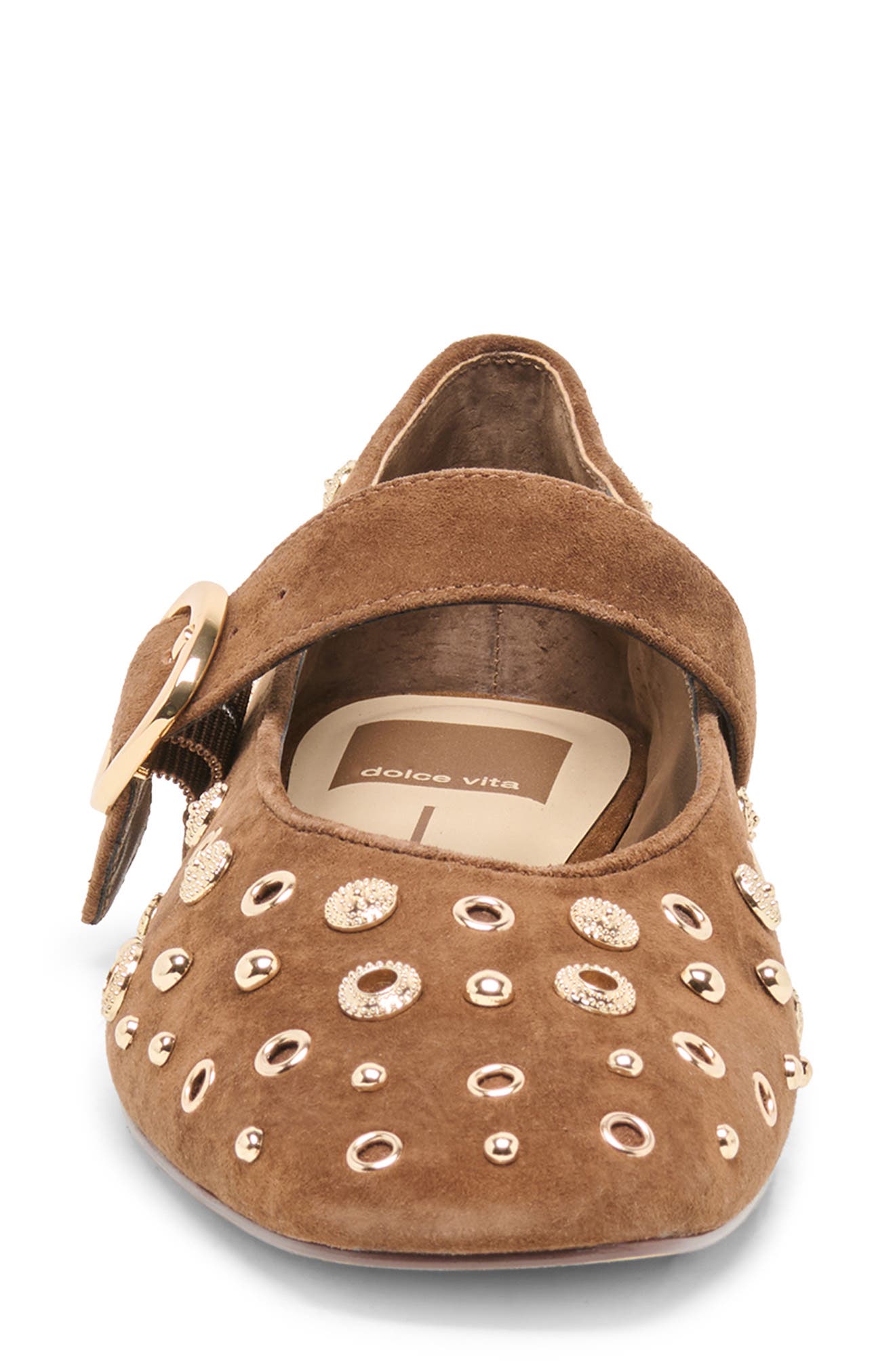 Mella Stud Leather Mary Jane Flat, Alternate, color, COCOA SUEDE