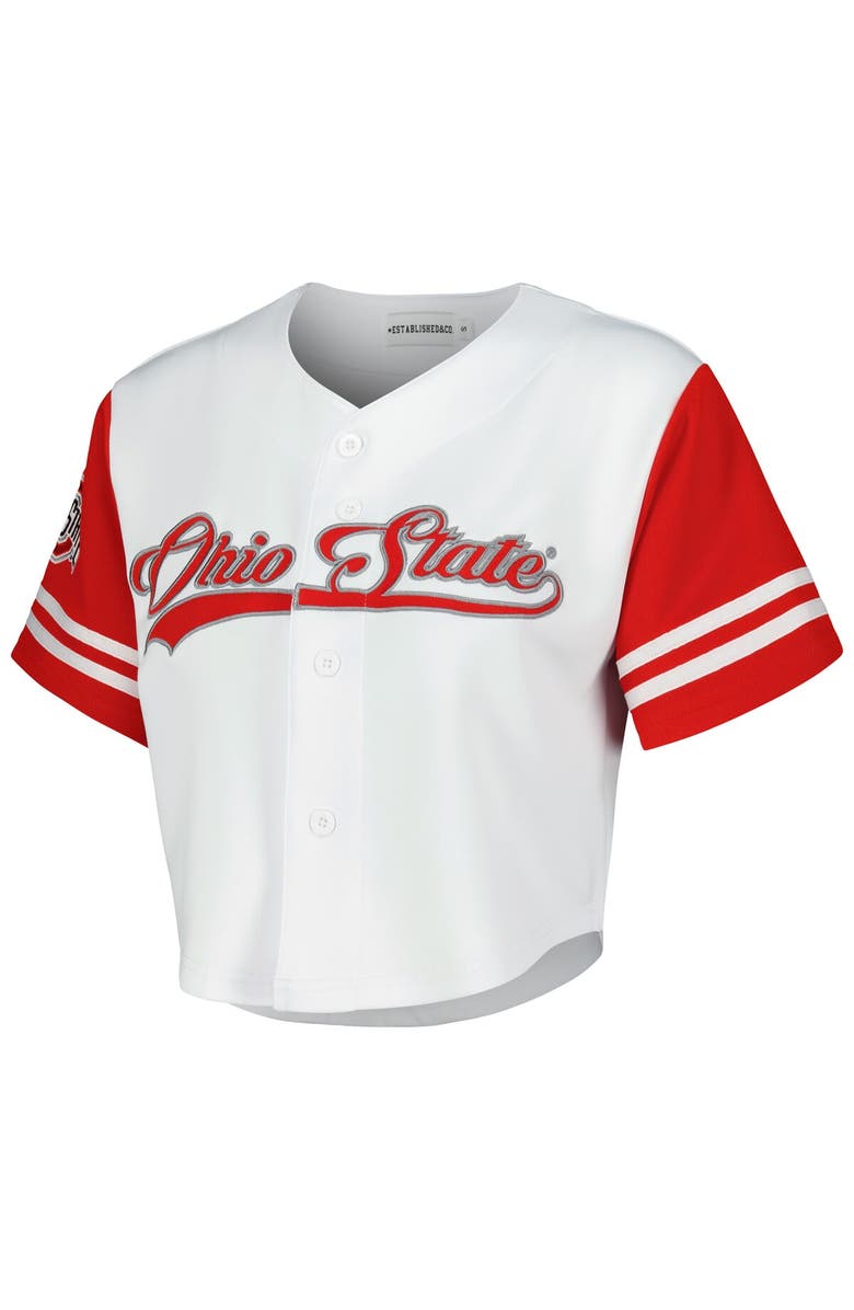Established & Co. Women's Established & Co. White Ohio State Buckeyes Baseball Jersey Cropped T-Shirt, Alternate, color, 
