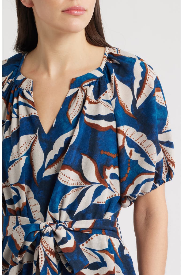 Puff Sleeve Tie Belt Minidress, Alternate, color, BLUE MULTI