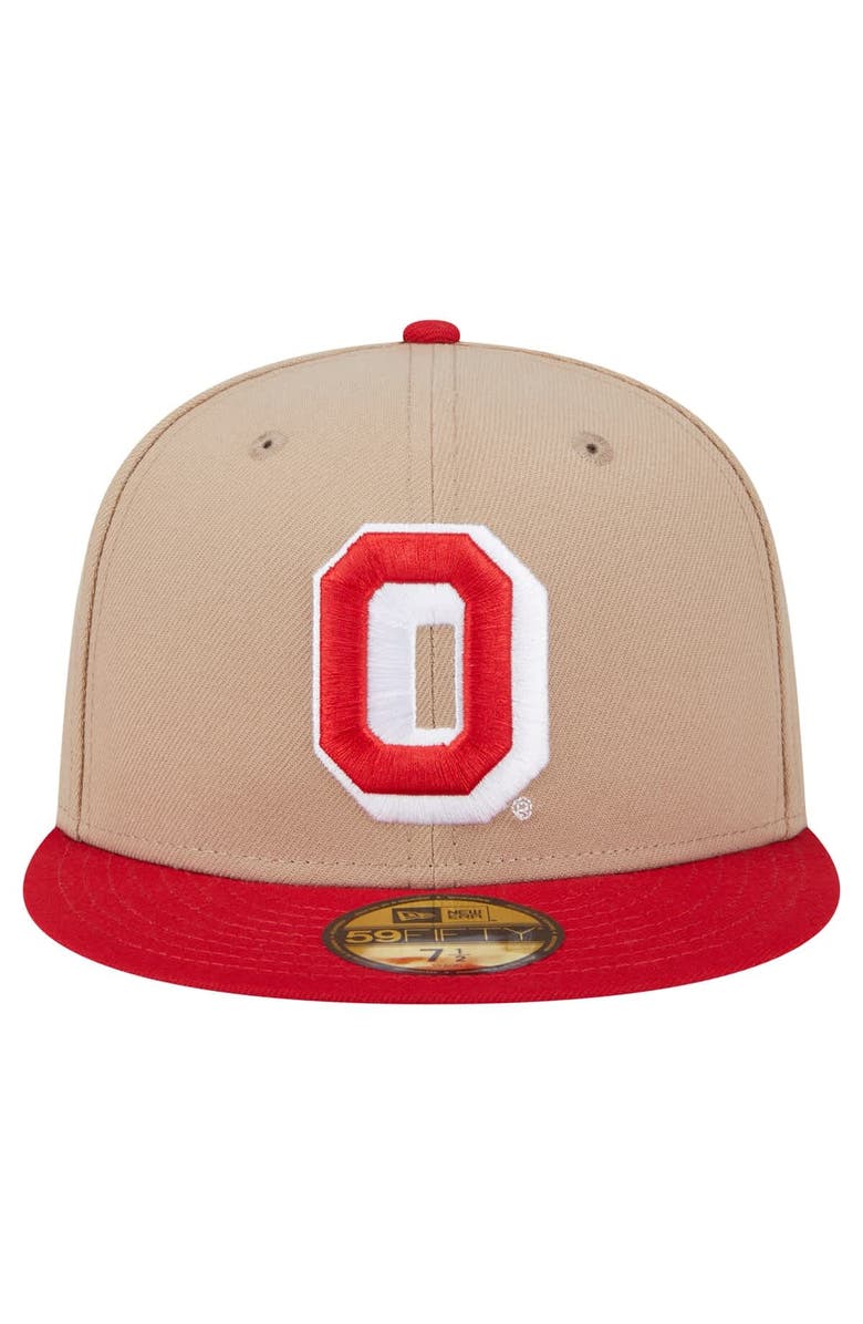 New Era Men's New Era  Khaki Ohio State Buckeyes Throwback Two-Tone 59FIFTY Fitted Hat, Alternate, color, 