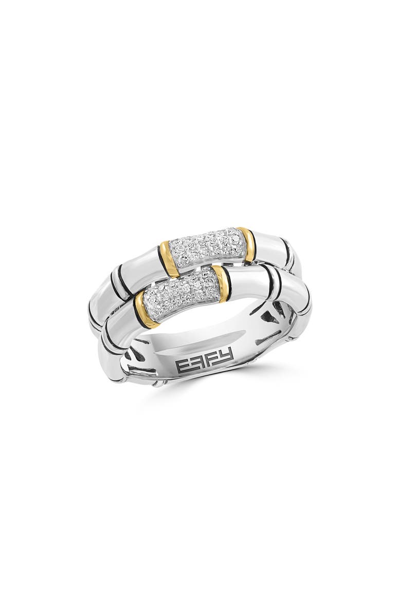 EFFY Sterling Silver & 18K Yellow Gold Pavé Diamond Bamboo Double Band Ring, Main, color,