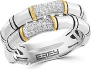EFFY Sterling Silver & 18K Yellow Gold Pavé Diamond Bamboo Double Band Ring