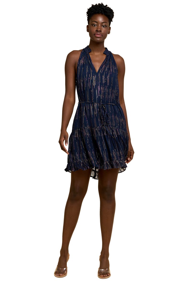 Deirdre Metallic Print Minidress, Alternate, color, NAVY