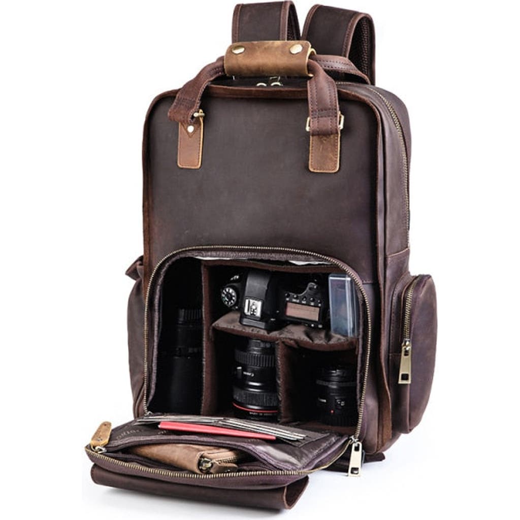Steel Horse Leather The Gaetano | Large Leather Backpack Camera Bag With Tripod Holder In Dark Brown
