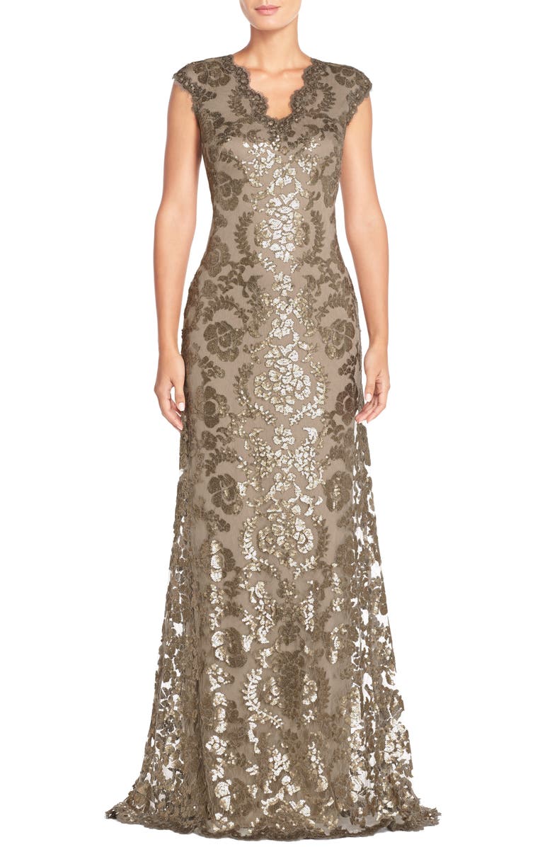 Tadashi Shoji Sequin Lace Gown, Alternate, color, 