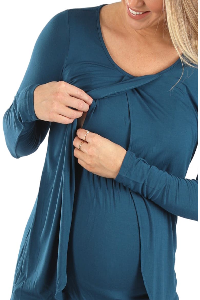 Petal Front Maternity/Nursing Top, Alternate, color, TEAL