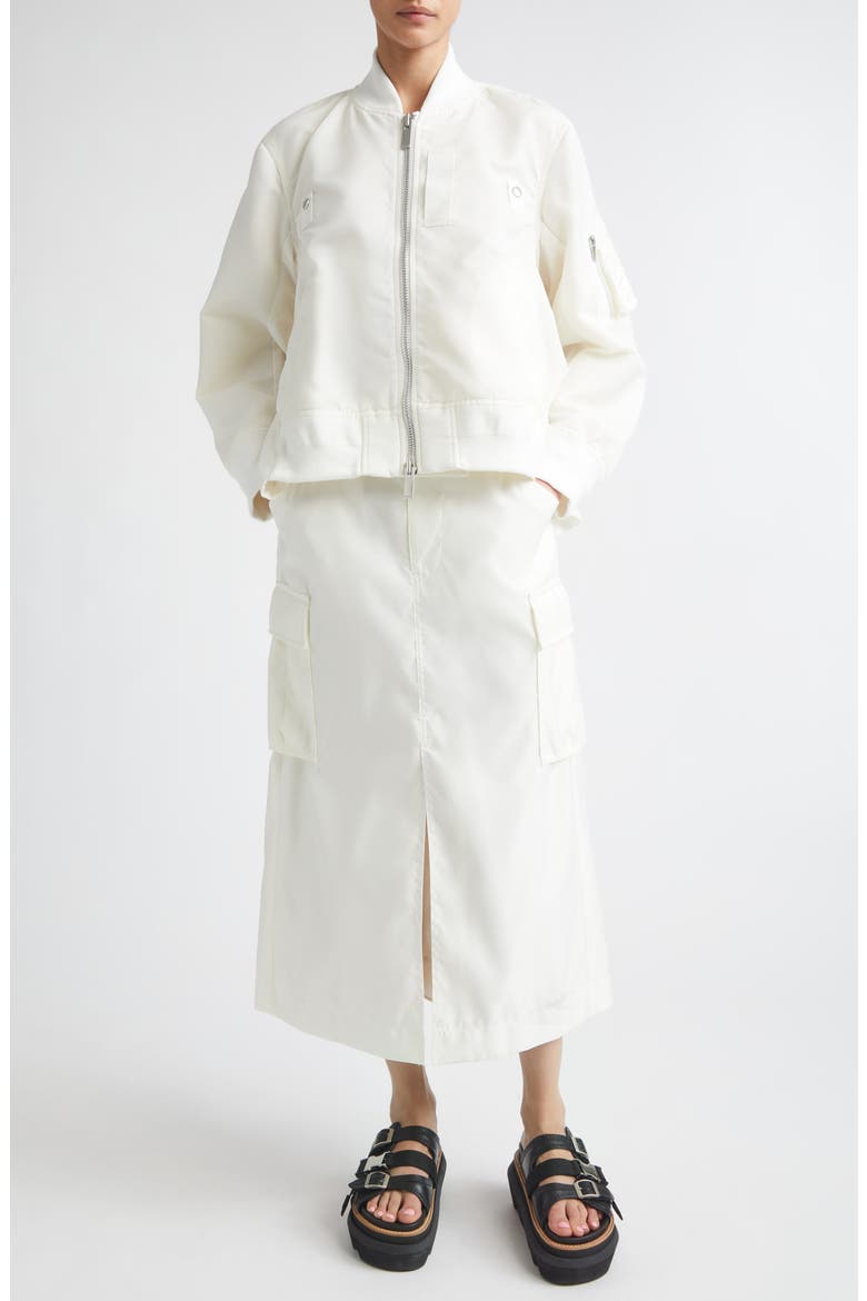 Insulated Nylon Twill & Satin Cargo Skirt, Alternate, color, OFF WHITE