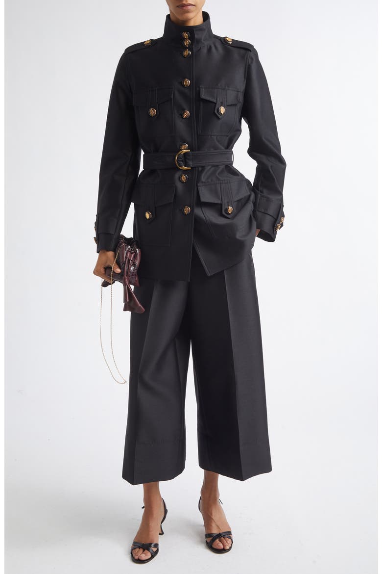Valiant High Waist Wool & Silk Wide Leg Culottes, Alternate, color, BLACK