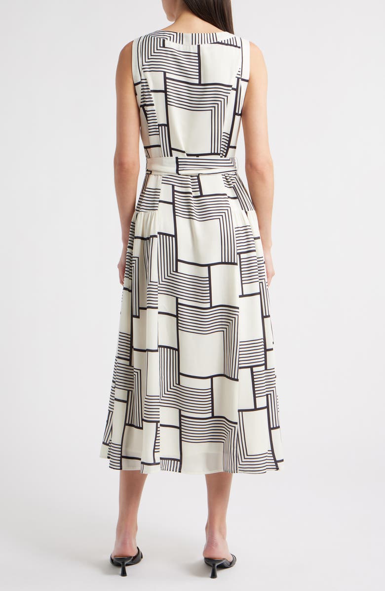 ZOE AND CLAIRE Mixed Geo Print Belted Midi Dress, Alternate, color, Natural/ Black