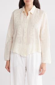 Forgotten Grace Floral Embroidered Cotton Button-Up Shirt