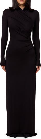 Overlap Neck Long Sleeve Maxi Dress