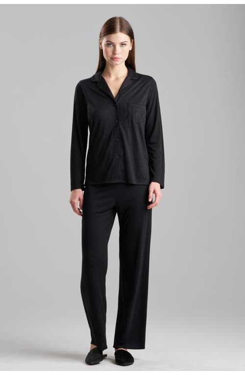 Natori Embroidery. Shangri La Notch PJ Set in Black 